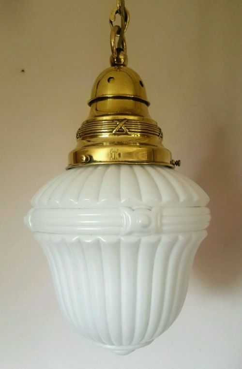 Edwardian C1910 White Opaline Ceiling Lamp