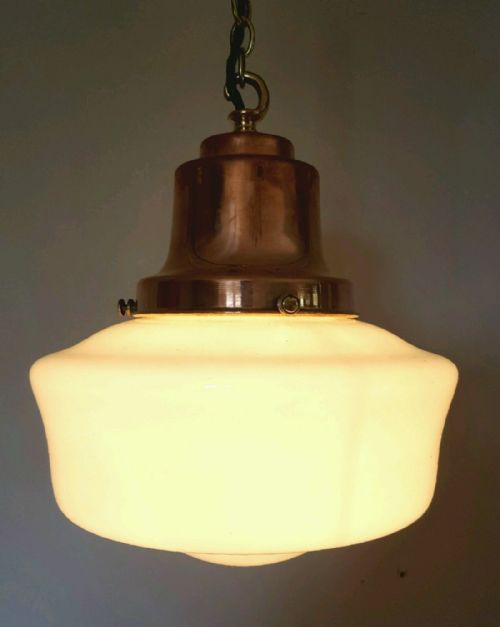 fig 1. Pair of Edwardian Copper Opaline Chapel Ceiling Lamps