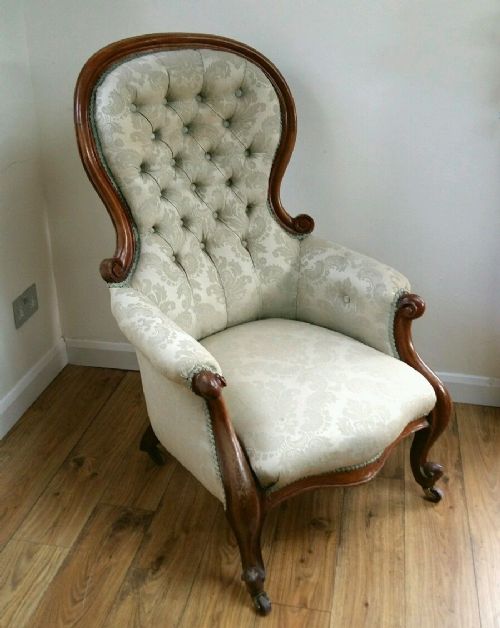 Victorian C1870 Carved Mahogany Upholstered Gentleman's Armchair