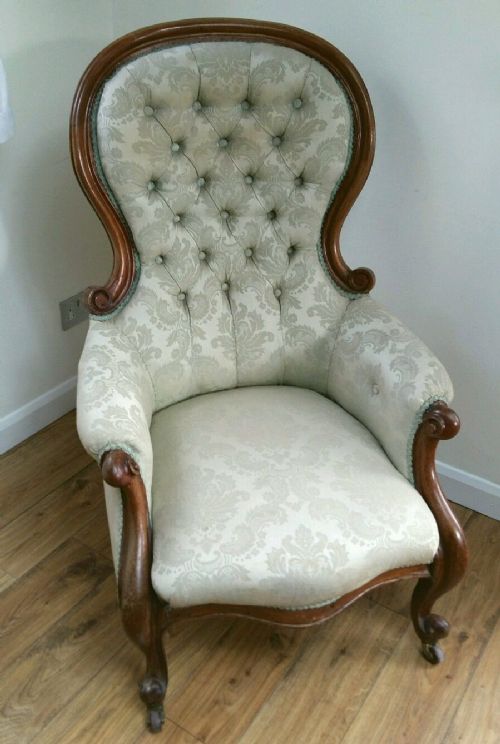 fig 1. Victorian c1870 Carved Mahogany Upholstered Gentleman's Armchair