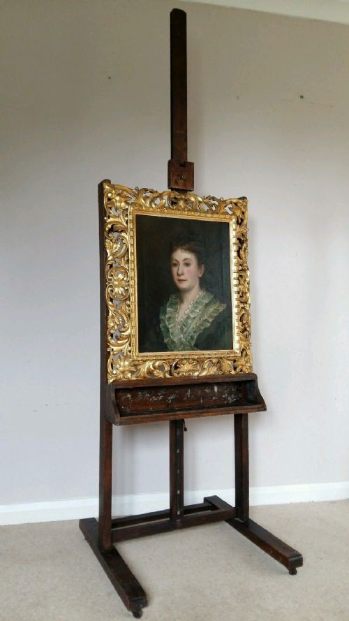C1880 Oak Mechanical Artist's Easel on Castors London Maker