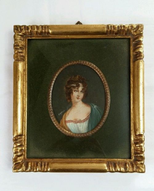 C1890 Signed Oil Painting on Copper Gilt Miniature Portrait