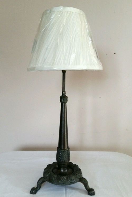 C1910 Oxidised Brass Table Lamp on Lion Feet