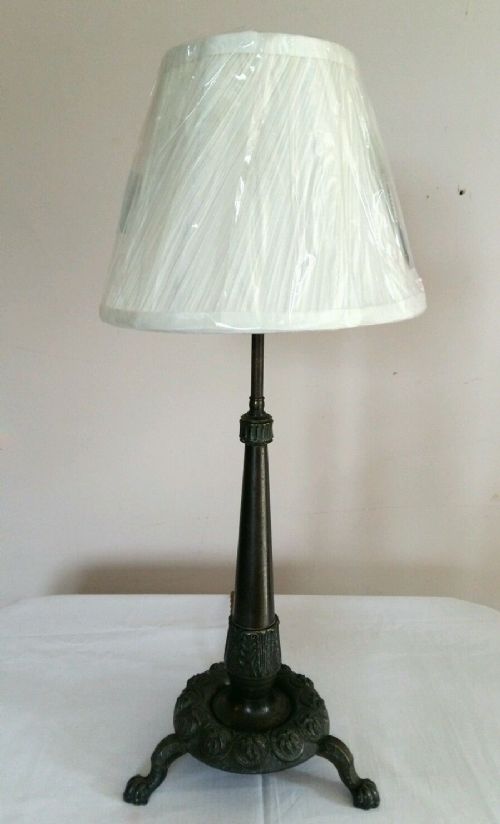 fig 1. c1910 Oxidised Brass Table Lamp on Lion Feet