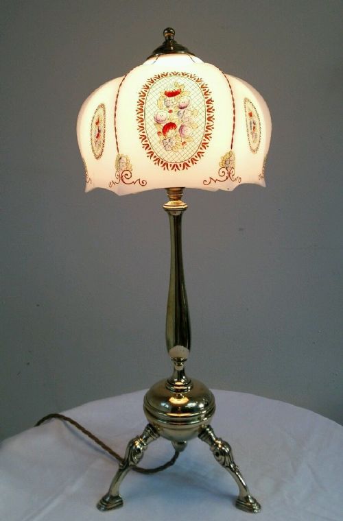 C1900 Edwardian Rare Tripod Cast Brass Table Lamp