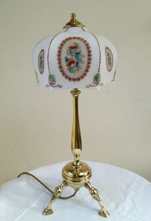 fig 1. C1900 Edwardian Rare Tripod Cast Brass Table Lamp
