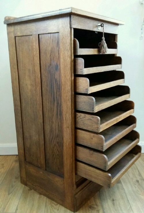 fig 1. c1920 Oak Office Tambour Filling Cabinet 9 Drawers. London.