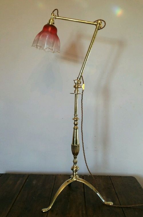 Edwardian Rare Tripod Cast Brass Adjustable Table Lamp