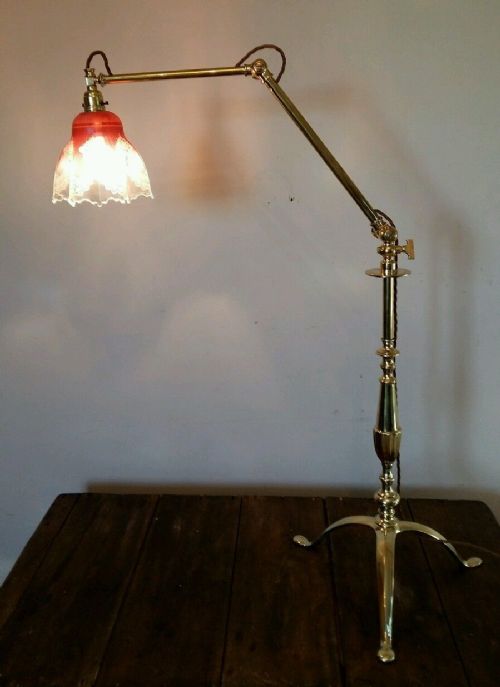 fig 1. Edwardian Rare Tripod Cast Brass Adjustable Table Lamp