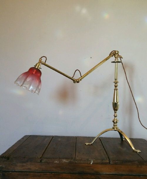 fig 2. Edwardian Rare Tripod Cast Brass Adjustable Table Lamp