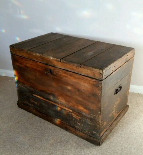 C1890 Oak Chest Original Iron Fixings, Lock & Key