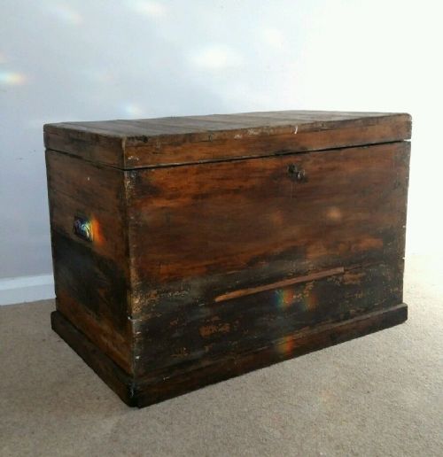 fig 1. c1890 Oak Chest Original Iron Fixings, Lock & Key