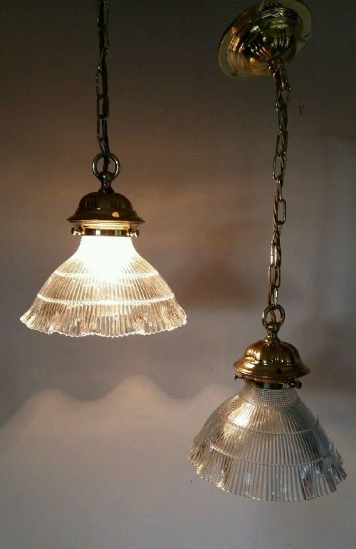 Pair of C1904 Original Holophane Ceiling Lamps Lights