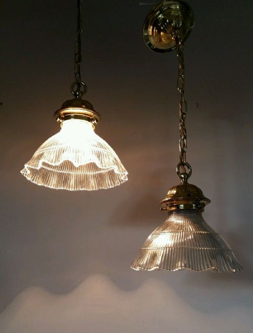 fig 1. Pair of c1904 Original Holophane Ceiling Lamps Lights