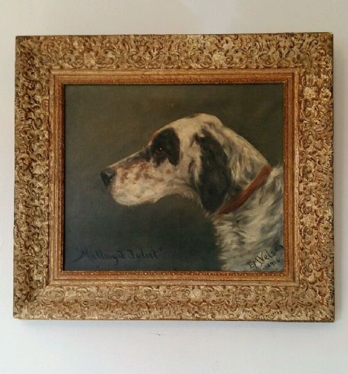 Dog Oil on Canvas Signed Em Nelson 1916