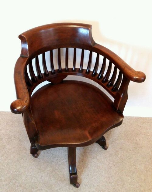 fig 1. c1890 Flame Mahogany Rotating Office Desk Chair 