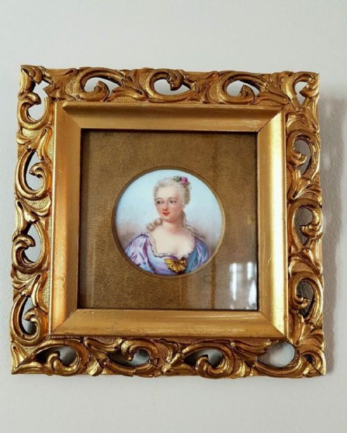 French C1880 Miniature Portrait Painting on Porcelain Gilt Frame