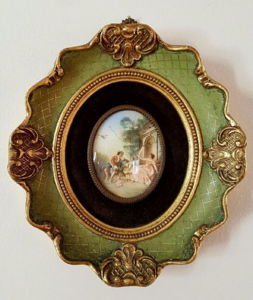 C1900 Antique Italian Miniature Portrait Painting Original Gilt Frame