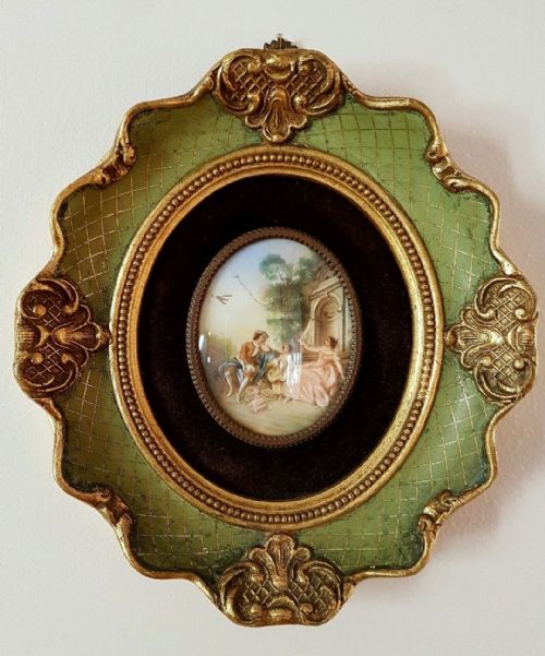fig 1. c1900 Antique Italian Miniature Portrait Painting Original Gilt Frame