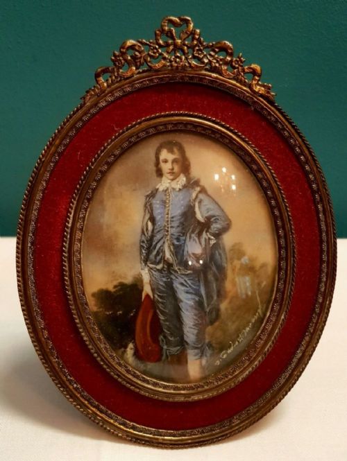 fig 1. PAIR c1900 French Miniature Signed Portrait Paintings Gilt Frame