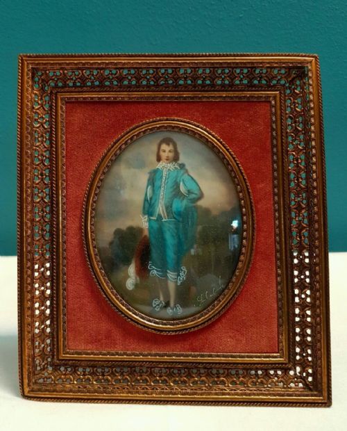 fig 1. PAIR c1910 Italian Miniature Signed Portrait Paintings Gilt Frame