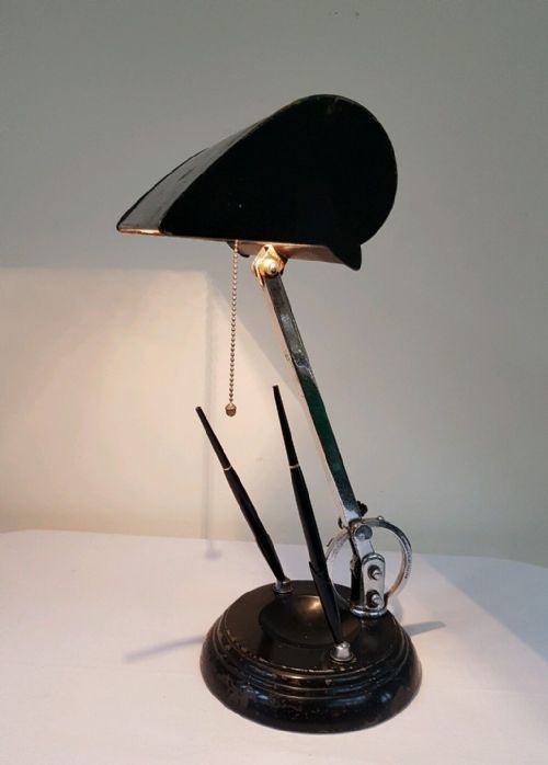 C1920 Adjustable Brass Desk/table Bankers Lamp Pull Switch