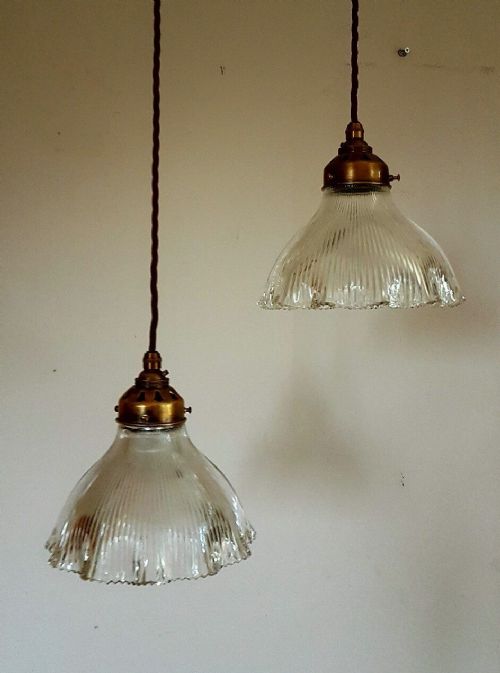 Pair of Holophane Ceiling Lamps Lights C1920