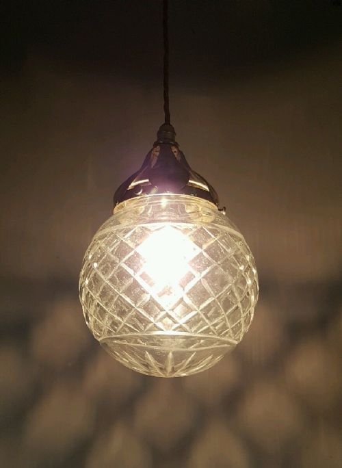 C1910 Globe Cut Crystal Ceiling Light Original Gallery