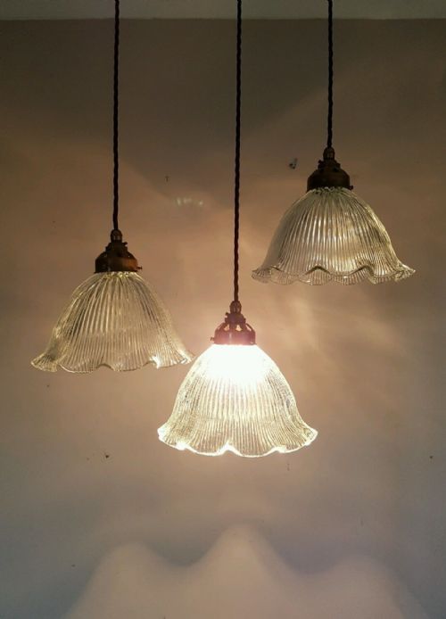 Set of 3 Holophane Ceiling Lamps Lights C1920