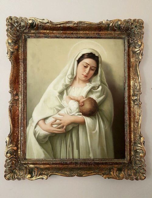 C1890 Prague Signed Madonna & Child Oil Painting Original Frame