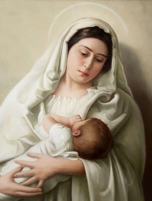 fig 1. c1890 Prague Signed Madonna & Child Oil Painting Original Frame