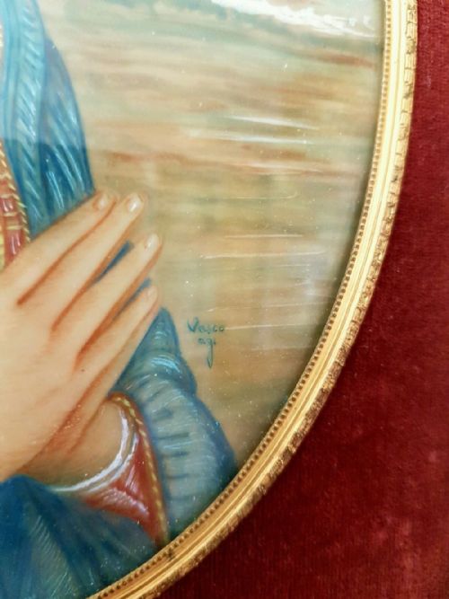 fig 1. c1900 Italian Signed Miniature Portrait Painting Gilt Frame 