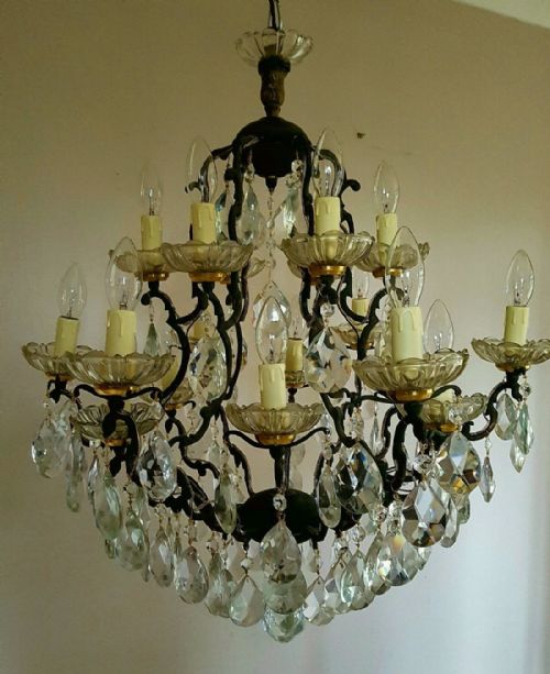 fig 1. c1880 Birdcage 18 Arm Brass Crystal Chandelier