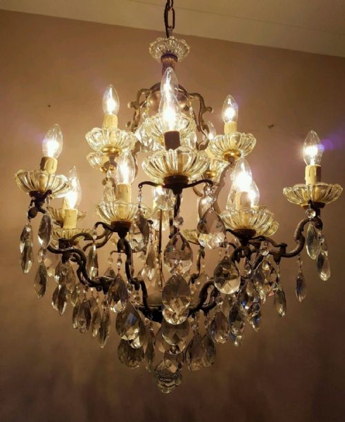 fig 2. c1880 Birdcage 18 Arm Brass Crystal Chandelier