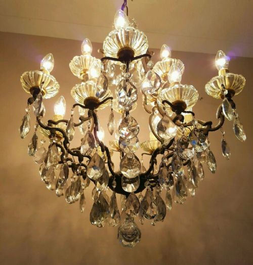 fig 3. c1880 Birdcage 18 Arm Brass Crystal Chandelier