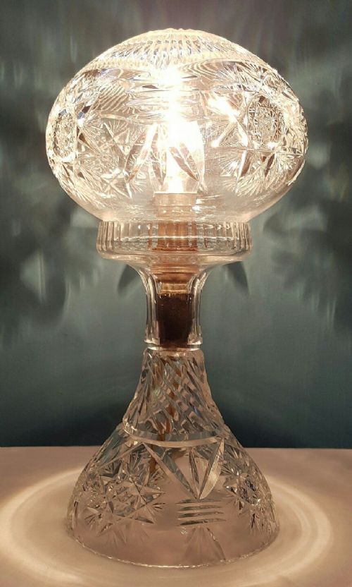 C1920 Cut Crystal Mushroom Table Lamp