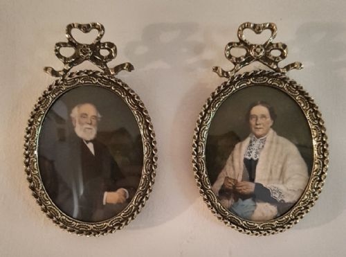 Pair of Victorian Miniature Portraits Watercolour Bromides; Henry & Ann Booth