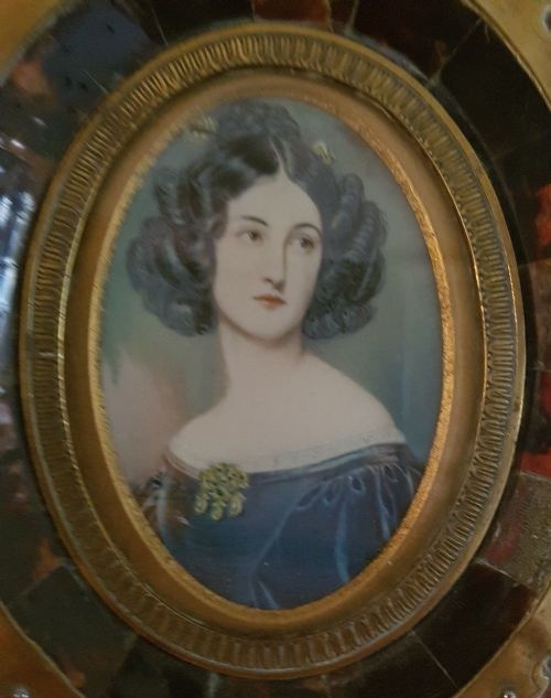 fig 1. Brass Pewter Framed Miniature Watercolour Portrait on Ivorine