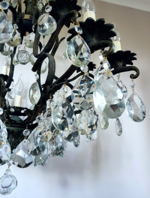 fig 2. French c1910 Antique Birdcage 24 Arm Gilt Brass Crystal Chandelier