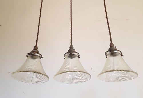 3 French Art Deco Holophane Ceiling Lamps