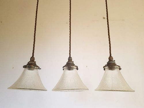 fig 1. 3 French Art Deco Holophane Ceiling Lamps
