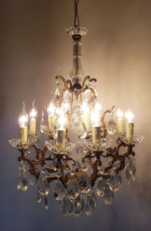 2 Tier Brass Crystal Chandelier