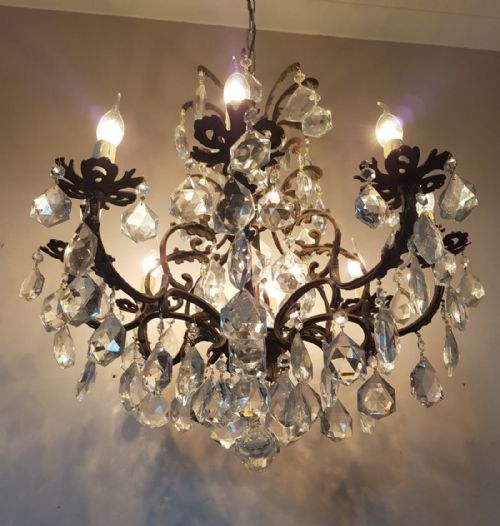 fig 2. 8 Arm Brass Crystal Chandelier