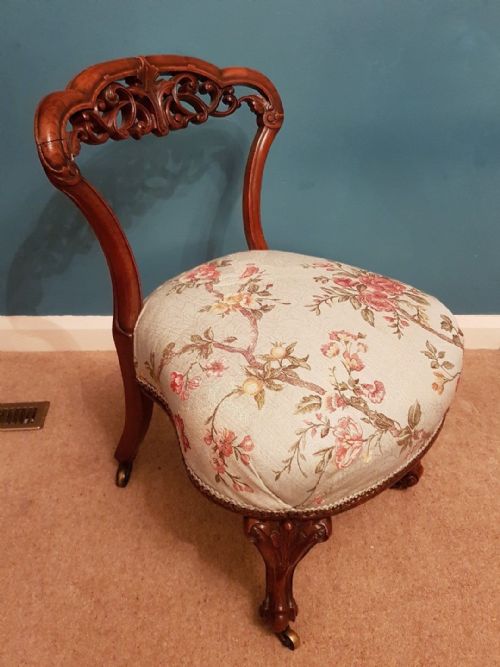 C1860 Carved Mahogany Bedroom / Children Chair New Upholstery 
