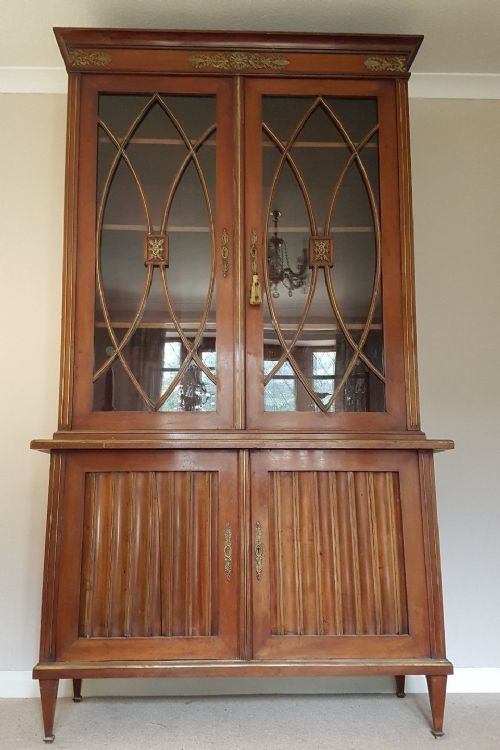 French Mahogany C1900 Empire Style Bookcase with Brass Decoration