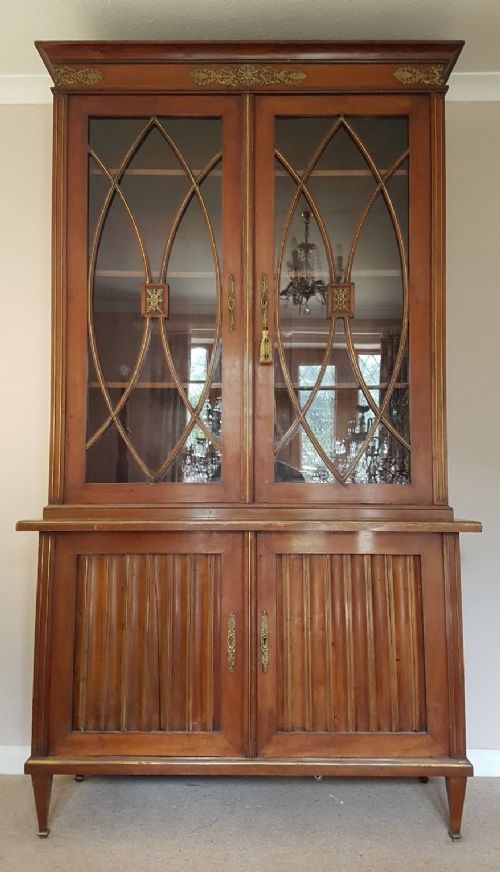 fig 1. French Mahogany c1900 Empire Style Bookcase with Brass Decoration