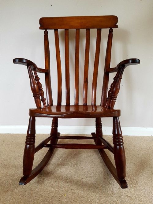 fig 1. Victorian Antique c1880 Ash Elm Splat Back Fireside Rocking Armchair