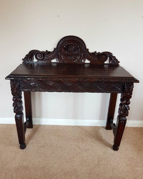 Antique Victorian C1860 Carved Oak Green Man Hall Side Table
