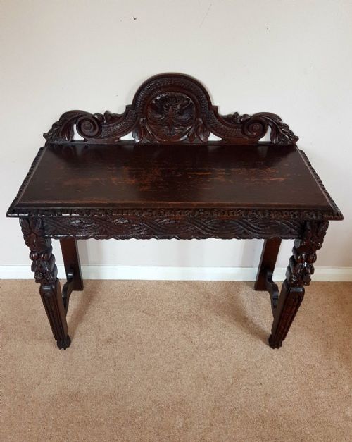 fig 1. Antique Victorian c1860 Carved Oak Green Man Hall Side Table
