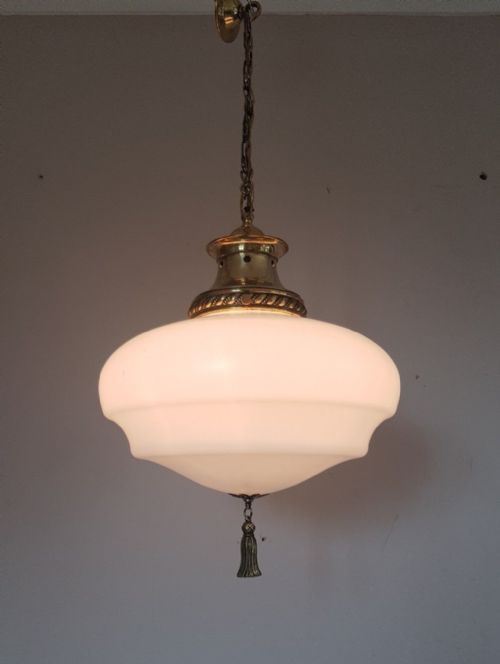 Edwardian School or Chapel White Ceiling Lamp Light Fully Rewired.
